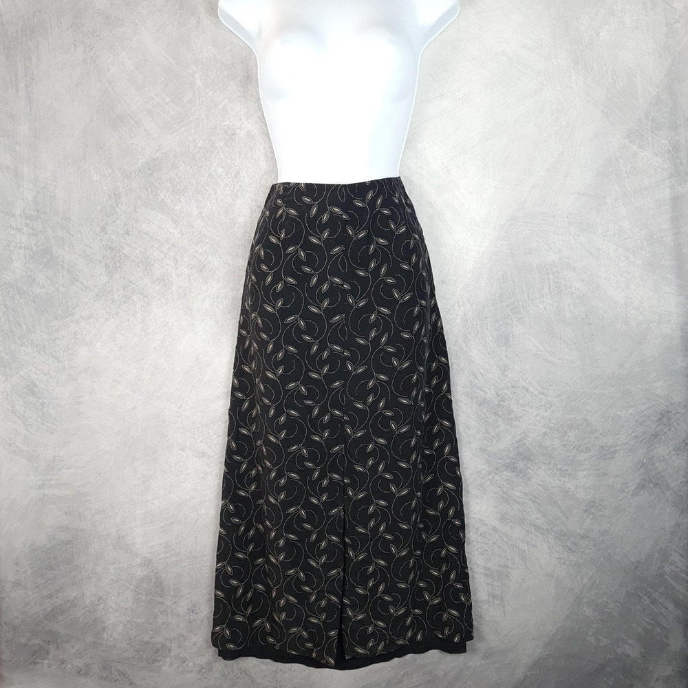 Vintage 90s Y2K Skirt Womens 2 Black Silk Long Maxi Front Slit Romantic Goth